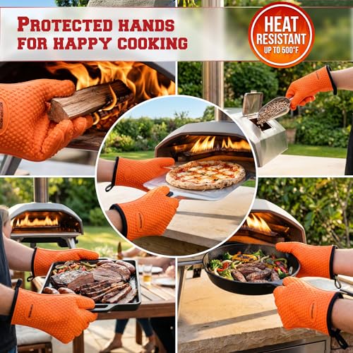 Image of KITCHEN PERFECTION XL Silicone Pizza Oven Gloves -Extreme Heat Resistant Gloves for Outdoor & Indoor Pizza Ovens -Waterproof Oven Mitts Compatible w /Ooni, Ninja, Gozney & More|Superior Set+3 Bonuses