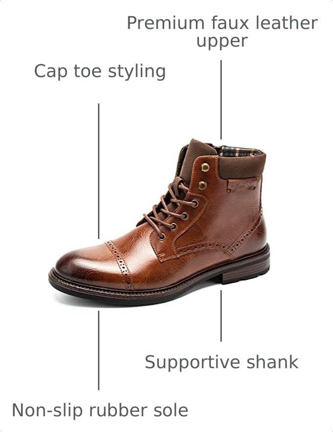 Image of Temeshu Men's Oxford Ankle Boots Lace-Up Side Zip Fashion Casual Dress Boot Cap Toe Motorcycle Boots MS06
