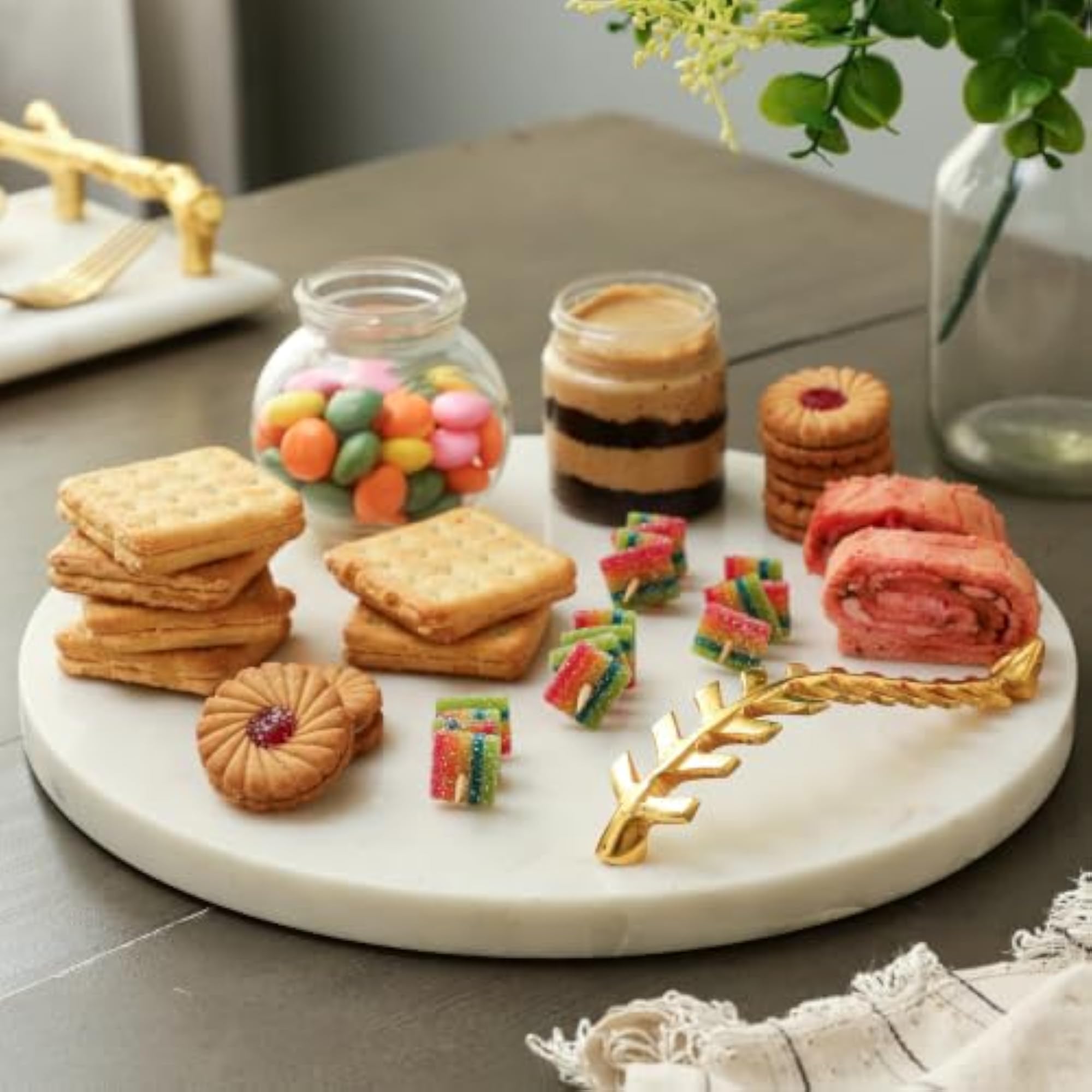 Aurum Single Handle Marble Tray, Decorative Dish