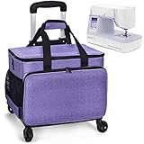 Sewing Machine Carrying Case, Collapsible Trolley Bag with Wheels for Brother, Bernina, Singer and Most Standard Machines, Detachable Trolley Dolly Tote, Boarding Bag for Trip,Purple