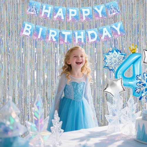 Image of Silver Foil Fringe Curtains Photo Backdrop for Birthday Party Decor | 3.28 x 6.56ft Metallic Streamer Doorway Tinsel Backdrop for Wedding, 1920s, Disco, Sweet 16, Frozen Party Deorations