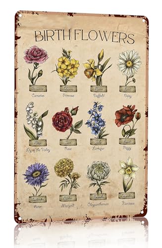 Bestylez Garden Gifts Vintage Gardening Signs Mom Grandma Birth Month Flower Tin Sign for Home Garden Greenhouse Living Room Bedroom Yard Cottage Outdoor Decor 8X12 Inch (3355)