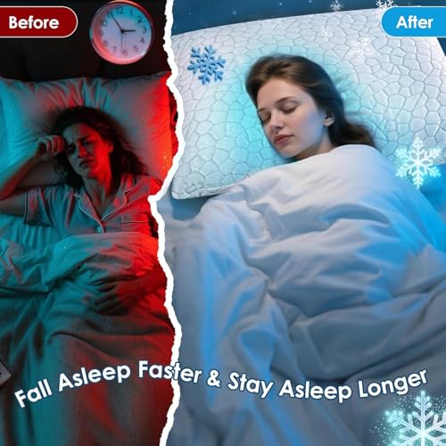Image of Cooling Pillows Queen Size Set of 2 Shredded Memory Foam Pillows for Side Back Stomach Sleepers, Two-Sided Cool Adjustable Firm or Soft Bed Pillow Luxury Gel Neck Pillow for Neck Shoulder Pain Relie