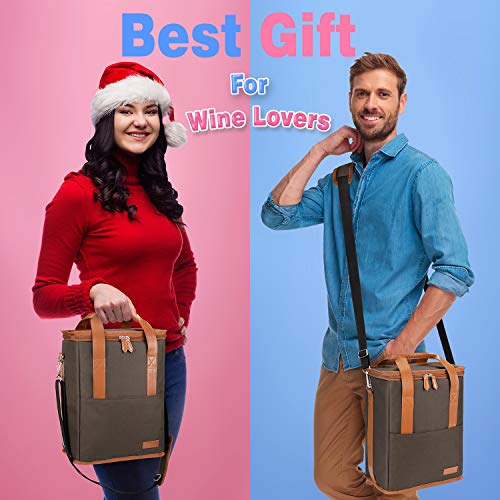 Transportador de vinho para 6 garrafas, bolsa térmica e acolchoada com alça de mão e alça de ombro a