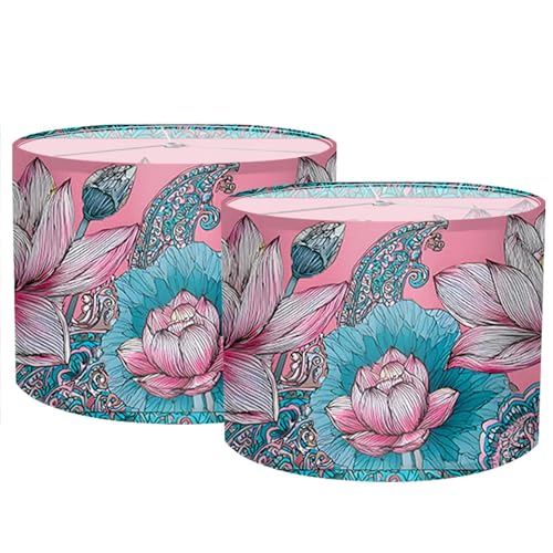Image of Nuxovilar Lamp Shades Set of 2, 13 inch Top x 13 inch Bottom x 10 inch High (Spider) | Table lamp shades artistic lotus pattern bedroom meditation room covers light decor (Lotus)