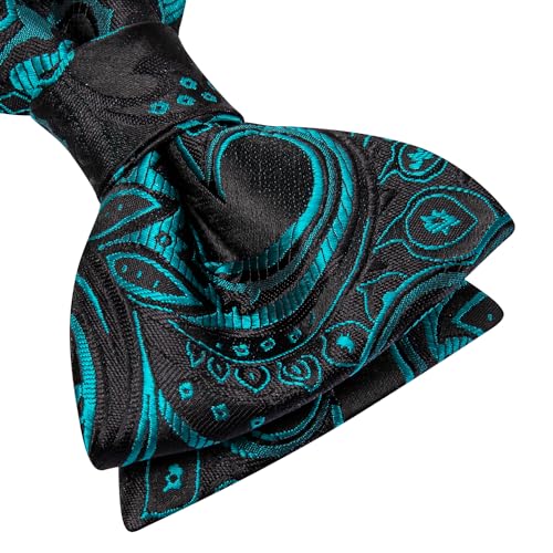 Image of Dubulle Self Tie Bow Ties and Lapel Pin for Men Paisley Solid Mens Bowtie and Handkerchief Cufflinks Set Wedding