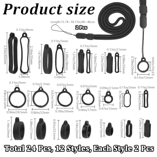 CRASPIRE 24Pcs 11 Sizes Anti-Lost Lanyard Set including 8-58mm Silicone Rubber Rings 2Pcs Adjustable Lanyards Strap Pendant Necklace Fixing Holder Soft Protective Replacement Multipurpose Keychain - Image 2