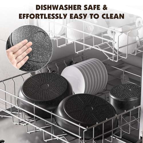 YASHE 21-Piece Pots and Pans Set with Removable Handles,Nonstick Cookware Set, Induction Compatible, Oven Safe, Dishwasher Safe, Stackable Cookware for Kitchen,Grey - Image 5