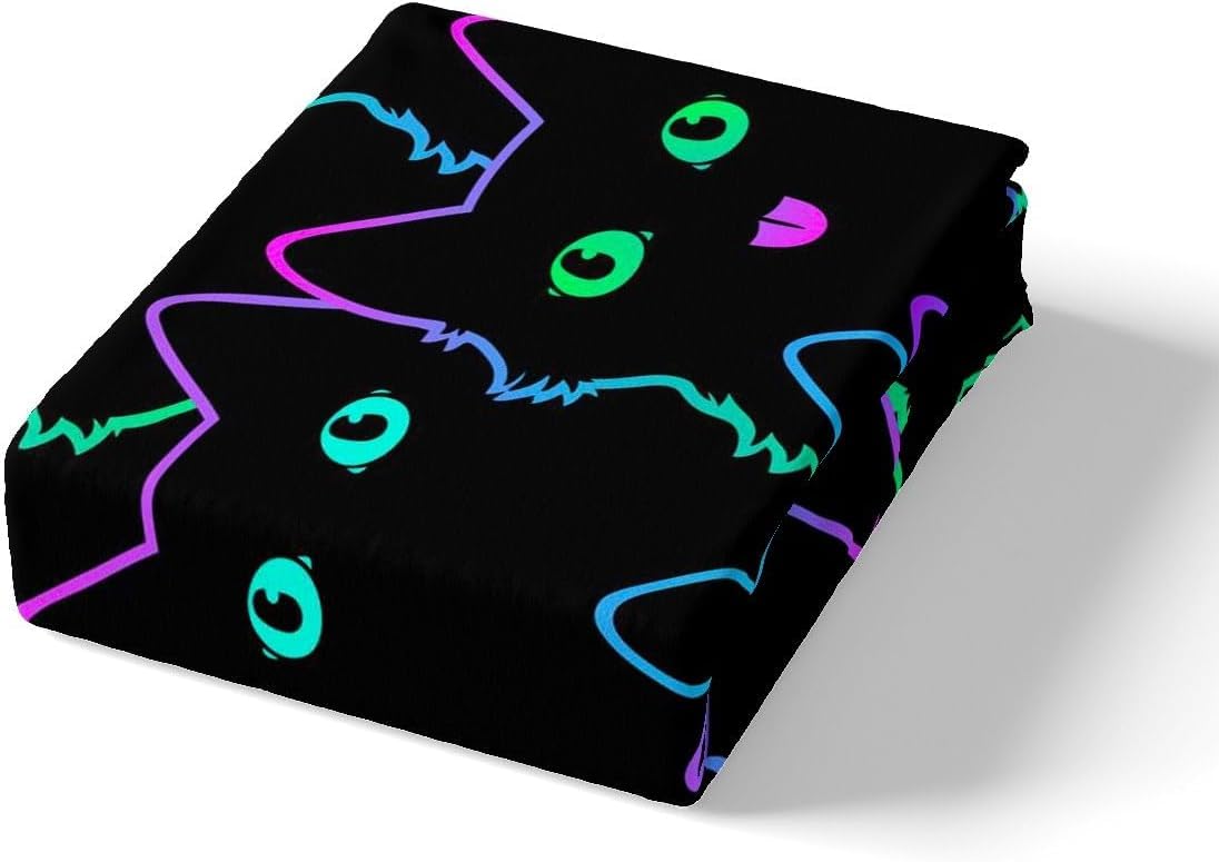 Loussiesd Cartoon Cat Bedding Set for Girls Boys Children Pet Cats Comforter Cover Cute Kitten Neon Light Duvet Cover Colorful 3D Animal Cat Lover's Junior/Cot Bed 2Pcs - Image 4