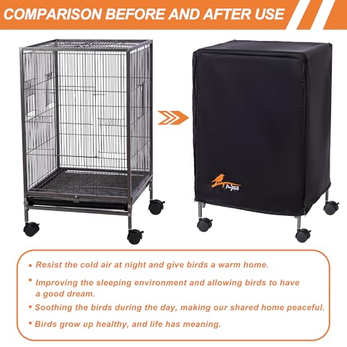 Image of Small Bird Cage Cover(Black) Good Night Black-Out Cover for Birdcage with Roof Top Durable Breathable Washable Material (cage is not Included) (17.9 inch L x 17.9 inch W x 30.3 inch H, L Shape)