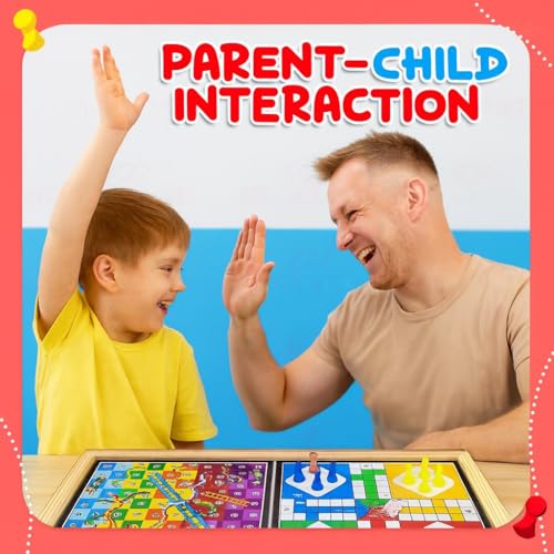 Image of Board Games for Kids | 3 in 1 String Hockey, Ludo & Snake Ladder Wooden Board Game | Indoor Games for Kids & Family | Fast Sling Puck Game, Fun Wooden Home Play Set for All Ages