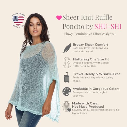 Image of SHU-SHI Women's Sheer Knit Poncho Shrug Lightweight Asymmetrical Ruffle Wrap Dressy Summer Shawl Cover Up Top