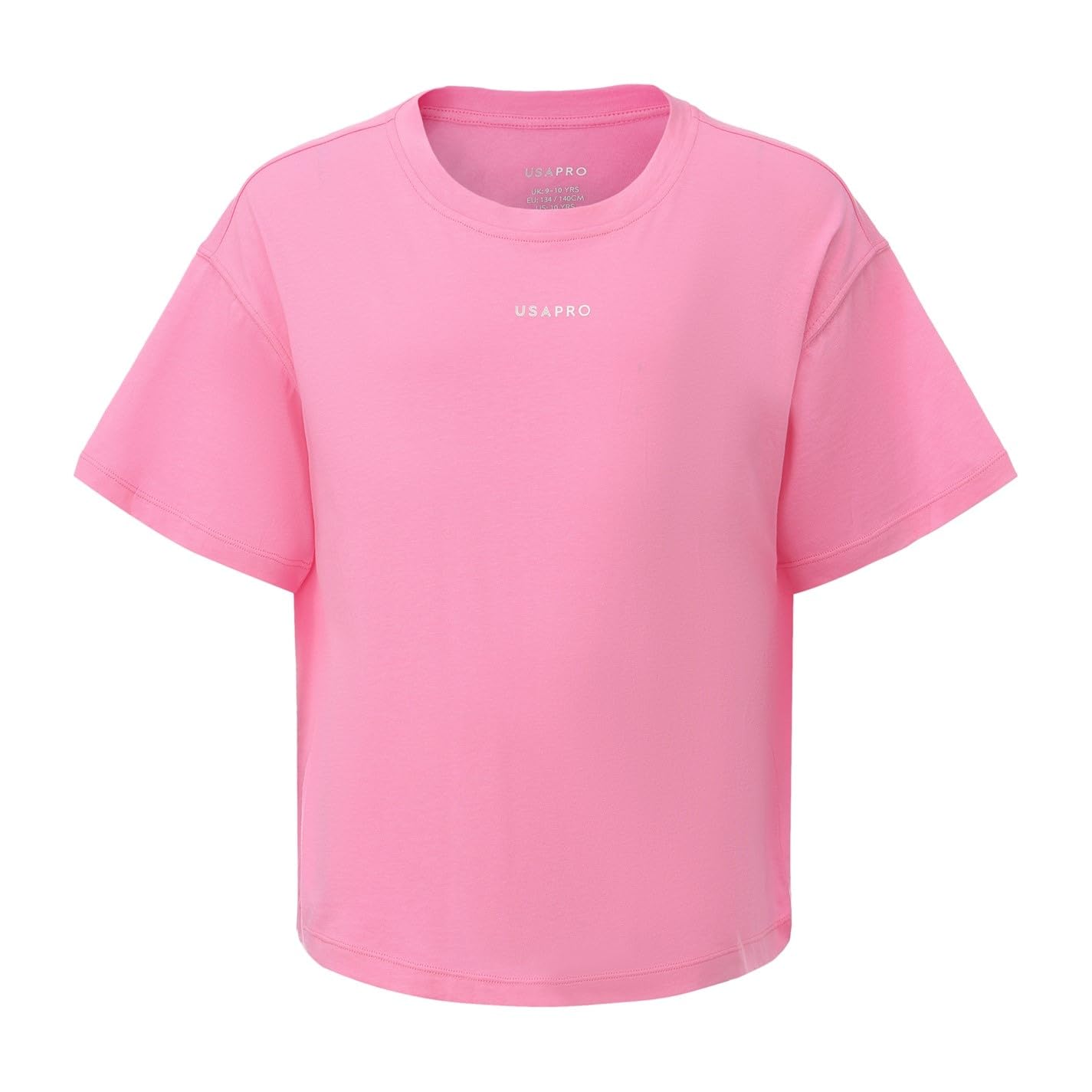 USA Pro Kids Boxy T-Shirt Juniors Short Sleeve Cotton Pink 7-8 Years