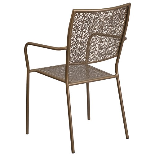 Emma + Oliver Commercial Grade Gold Indoor-Outdoor Steel Patio Arm Chair With Square Back #TOP6
