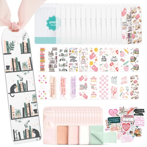 YOPPIX 6x2 Acrylic Bookmark Blanks- 20 Set Bookmark Making Kit with 20 UV DTF Stickers About Booklover Theme 20 Ribbon 80 Bookish Stickers for DIY Your Crafts Gift for Book Lover