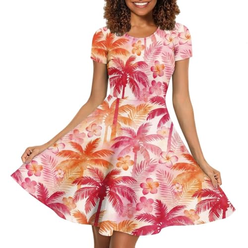 Image of HUGS IDEA Womens Puffy Swing Midi Dress Round Neck Short Sleeve Party A-Line Dresses