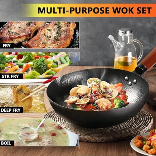 Wok Pan de acero carbono 32 cm sin recubrimiento químico miniatura 5