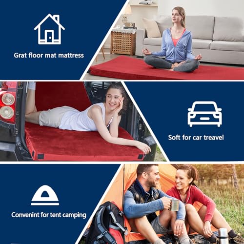 Image of CYMULA Memory Foam Camping Mattress Pad, Sleeping Mat, Portable Roll Up Mattress for Adults, Camping Bed Pads for Sleepover, Car Bed with Travel Bag