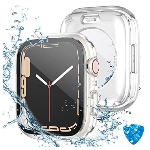 (2 in 1) Tensea for Waterproof Apple Watch Screen Protector Case Series 7 45mm Accessories, iWatch Protective PC Face Cover Built-in Tempered Glass Film, Front & Back Bumper for Women Men, 45 mm Clear