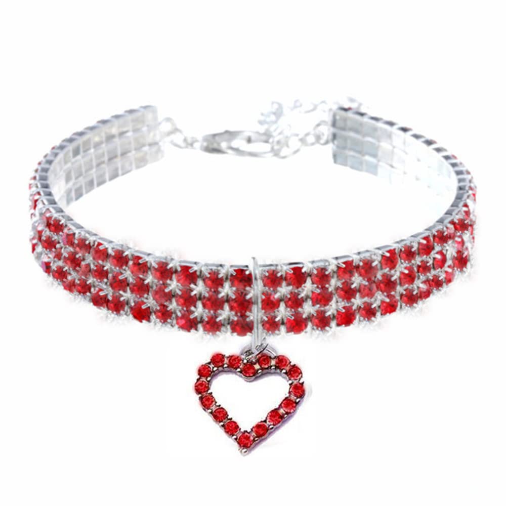 RayMinsino Pet Collar with Diamonds, Adjustable Crystal Diamond Elastic Love Heart Pendant Wedding cat and Dog Small pet Necklace Jewelry
