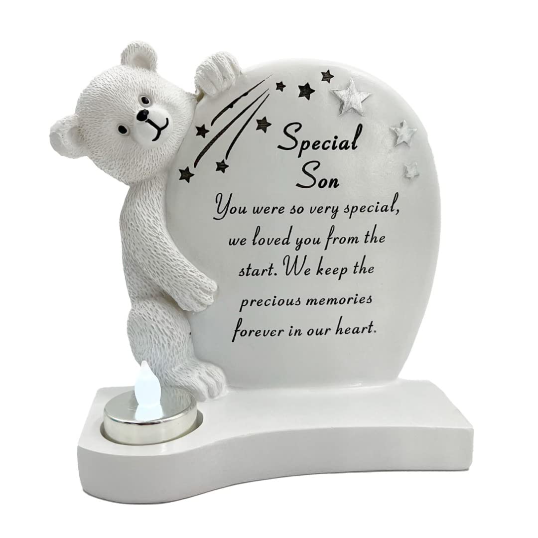 Angraves Men's Multicolor Special Son Baby Boy Teddy Bear Shooting Star Memorial Graveside Ornat Plaque With Tealight