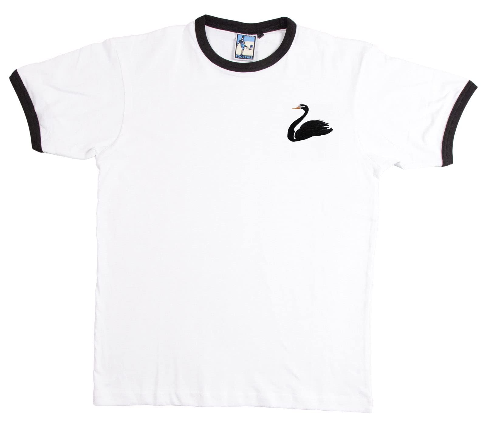 Old School Football Men's White/Black Swansea 1960S Retro Football T Shirt Embroidered Logo