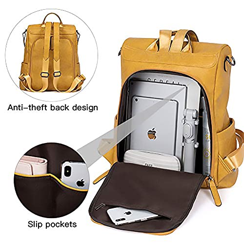 Bromen Women Backpack Purse Leather Anti-Theft Travel Backpack Fashion Shoulder Handbag Yellow #TOP2