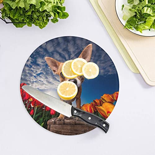 Planche à découper chiot fleur en verre trempé 20 cm : cadeau déco de cuisine