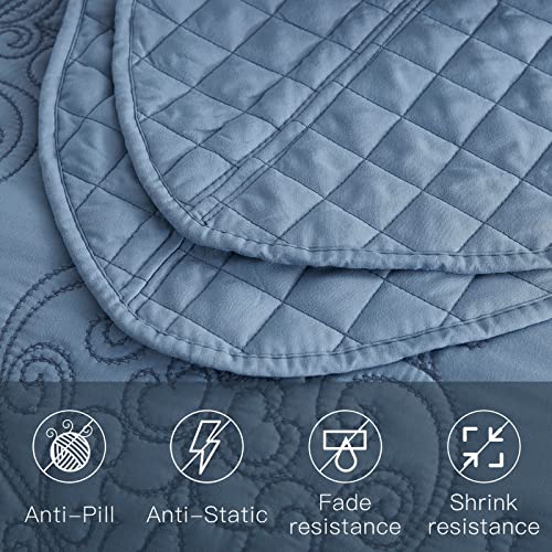 Image of CHIXIN Oversized Bedspread Coverlet Set King Size - Lightweight Bedding Cover - Beautiful Stitching - 5 Piece Reversible Bedspread - Luxury Damask Paisley Pattern (King, Ashley Blue)