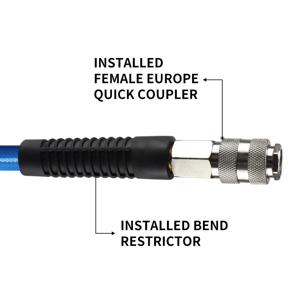 3/8" PVC Reinforced Air Compressor Hose Blue with 1/4" Europe Steel Quick Coupler and Plug Fittings, 15m Length - Image 3