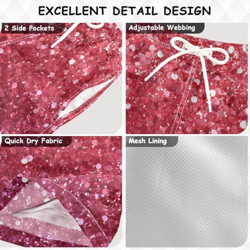Pigsaly Boys Swim Trunks Bright Strawberry Red Rose Pink Gradient Flashing Glitter Boys Board Shorts Swimsuit Swimwear S3