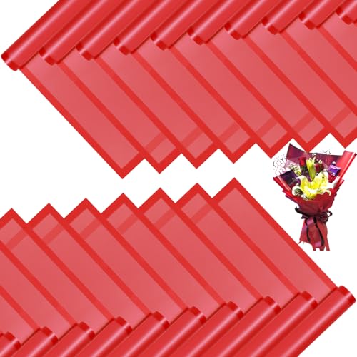 DEWJDFSC 20 Sheets Flower Wrapping Paper Waterproof Floral Korean Bouquet Wrapping Paper Florist Supplies Suitable for Flowers Gift Packaging (Red)