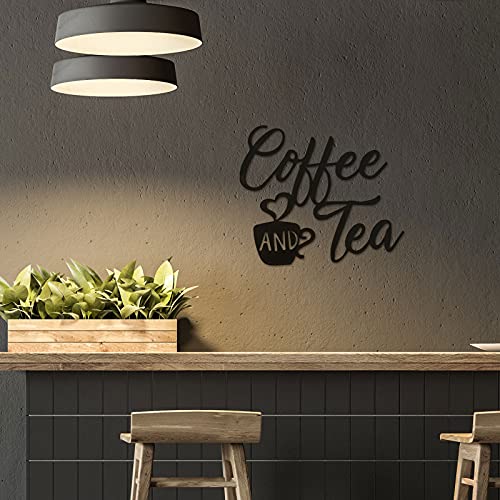 Coffee Sign Coffee And Tea Bar Sign Metal Hanging Wall Art Sign 12 X 10.2 Inch Black Coffee Cup Wall Decor Coffee Bar Letter Sign For Cafe Farmhouse Kitchen Wall Decor (Coffee Tea) #TOP6