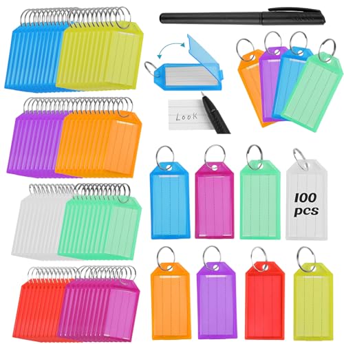 100 Pezzi Targhette Portachiavi in Plastica Resistente, Tag Chiave Portachiavi ID, Targhette per Chiavi Scrivibili per Contrassegnare Chiavi Zaino Valigie Animali Domestici, 8 Colori