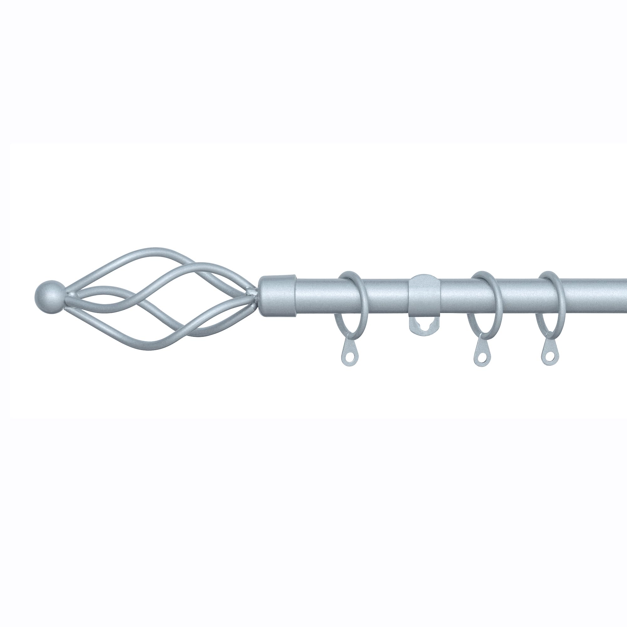 A.Unique Home Small Twisted Metal Extendable Curtain Pole With Rings and Fittings (13/16mm). (Silver (122cm - 213cm, 48" to 84" Approx))