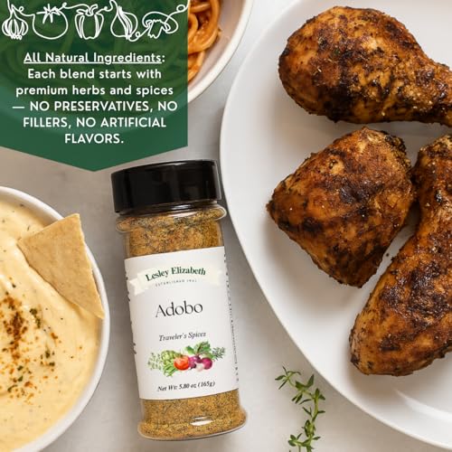 Image of Lesley Elizabeth Adobo Traveler's Spices - Authentic Filipino & Latin-Inspired Seasoning Blend for Chicken, Pork, Beef & Vegetables | All-Purpose Gourmet Grill & Cooking Rub