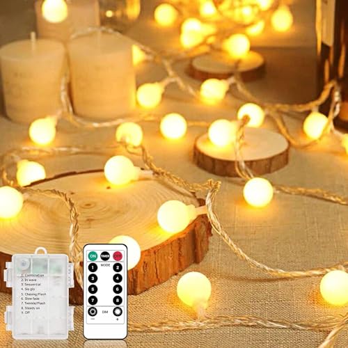 Liyade Fairy Lights Globe String Lights, 33ft 100 LED String Lights Battery Operated Mini Globe Lights with 8 Modes Remote and Timer for Indoor Outdoor Decorative Bedroom Christmas Decor Liyade Fairy Lights Globe String Lights, 33ft 100 LED String Lights Battery Operated Mini Globe Lights with 8 Modes Remote and Timer for Indoor Outdoor Decorative Bedroom Christmas Decor