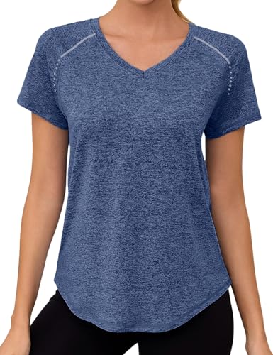 Gyabnw Gym Oberteil Damen V-Ausschnitt Atmungsaktiv Funktionsshirt Leichtes Sport Oberteile Damen Top Für Fitness