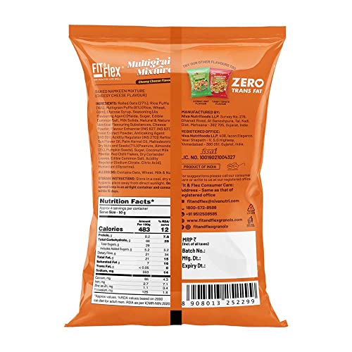 Image of Fit & Flex Multigrain Mixture Baked Namkeen and Healthy Snacks Zero Cholesterol Tasty Party Snacks Lemony Mint, Tangy Tomato, Cheesy Cheese - As Seen on Shark Tank India - Pack of 3, 540gm