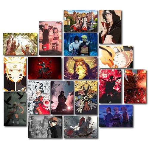 Image of ATEVON Naruto Anime Wall Collage Kit - Set of 18 Multicolor 6x4 Inch Posters Featuring Naruto Uzumaki, Sasuke Uchiha, and Sakura Haruno - Aesthetic Wall Decor for Bedroom, Dorm, and Anime Fans