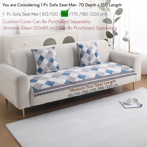 Image of HOKIPO 'LiefNest' Holland Velvet Sofa Cover Mat with Foam Filling for 1 /2 /3 Seater & L-Shape Sofa. Make Your Own Sofa Cover Set, Mat Size: 150(L) cm, Diamond Slate Grey Blue (IN-823-D2)