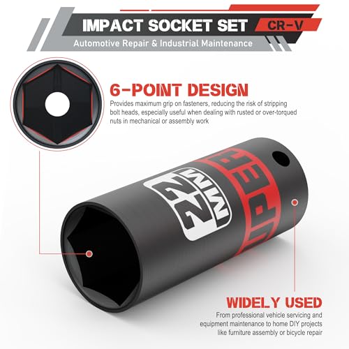 Image of 50 Piece 3 /8 inch Drive Impact Socket Set, SAE (5 /16 inch-3 /4 inch) and Metric (7 mm-19 mm), Deep & Shallow Sockets with Extension Bars, Adapters, Automotive Repair & Industrial Maintenance