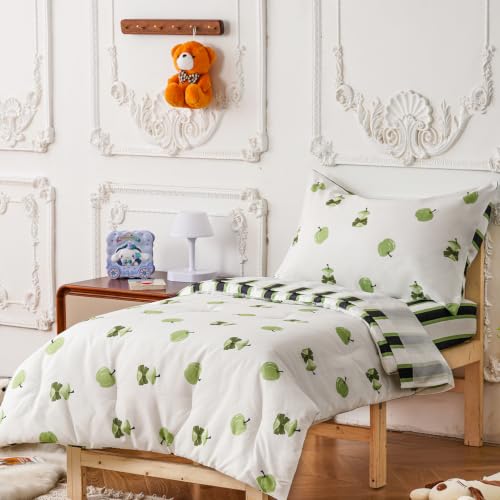 Image of CLOTHKNOW 4Pieces Green White Apple Toddler Bedding Sets for Boys Girls