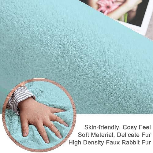Image of Luxe Home Rabbit Fur Soild Bath Mat Super Soft, Anti-Slip, Washable, Rectangle, for Bathroom Door Mate, Bedroom Door Mats (Turquish, 45x75 cm)