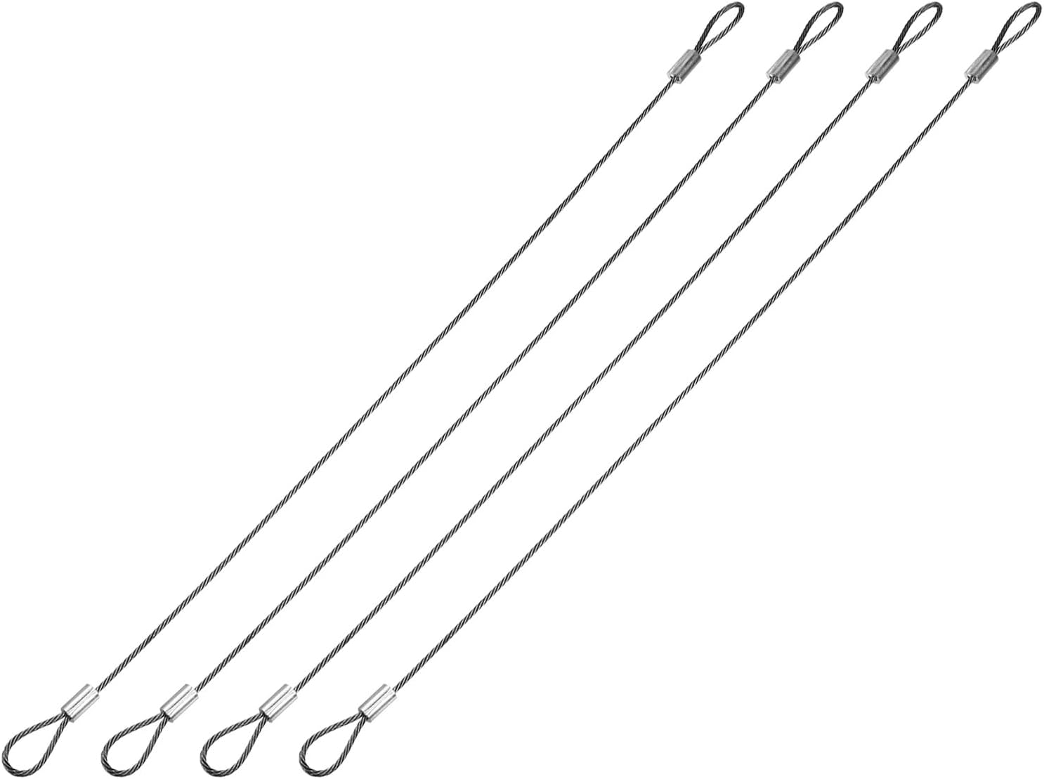 YOKIVE 4 Pcs Stage Lights Safety Cables, 304 Stainless Steel Security Ropes with Double Loops | Great for Party Lighting LED (Silver, 12-Inch, 1.5mm Dia)