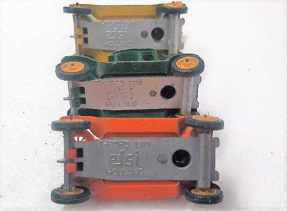 Generico Lotto 3 Modellini Auto d’Epoca in Metallo Pressofuso – 56x27 mm 1/87 h0 – E F S I T - F O R D 1919 Carro attrezzi, macchina verde, macchina rossa cabrio