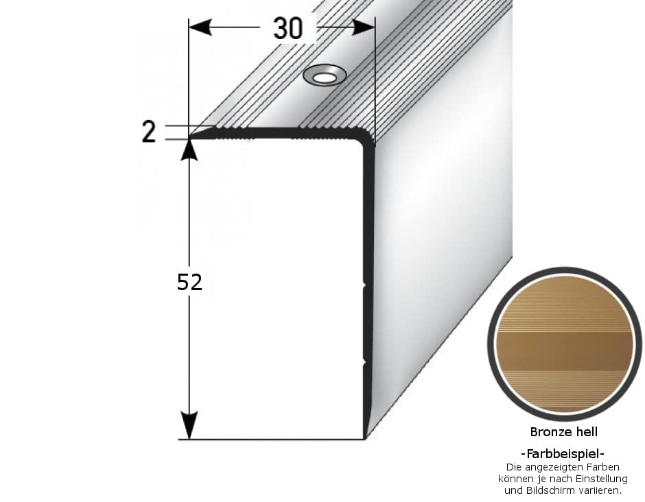 PROVISTON | Trapneus | Aluminium | Brons licht | Breedte 30 mm | Hoogte 52 mm | Lengte 1000 mm | Geboord | Trapprofiel | Hoekprofiel | 1 stuk