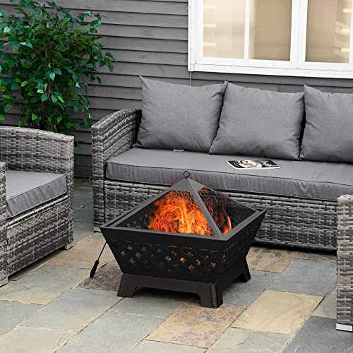 Outsunny 26 Inch Outdoor Fire Pits, Bonfire Wood Burning Firepit Bowl, Camping Fire Pit With Spark Screen Cover, Poker For Patio, Or Backyard, Black #TOP6