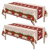 Kelool 2 Pack Christmas Tablecloth 54 x 108 Inch,Christmas Decorations,Plastic Table Cloth Disposable,Tablecloths Rectangular for Party Decorations,Table Cloth Cover for Indoor Outdoor Home Party