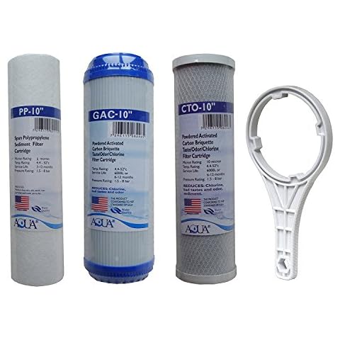 Universal Reverse Osmosis RO Replacement Set of 3 filter cartridges : Sediment, GAC, CTO Carbon Block for undersink RO. 3 Pk. Size: 10"x2.5" Cover